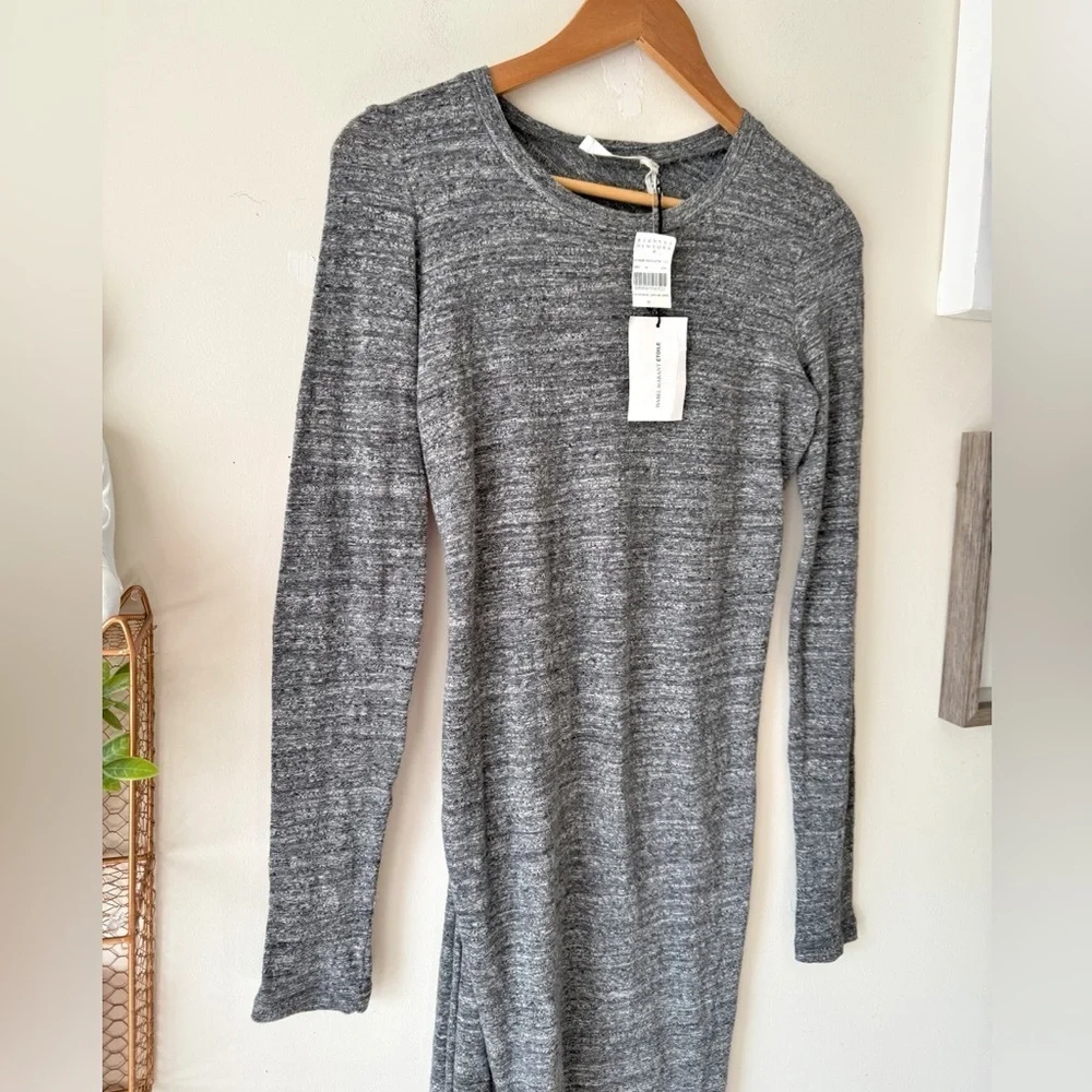 Isabel Marant Etoile Ela T-Shirt Dress Gray Long Sleeve Bodycon Size 38EU/US6